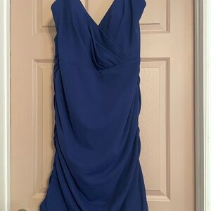 Blue Asymmetrical Ruched Sheath Dress